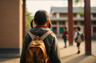Student child girl walking to school