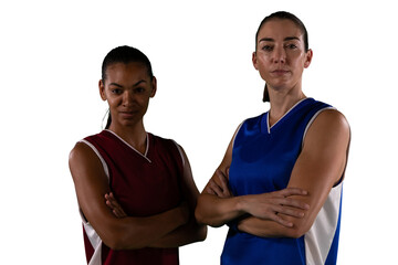 Digital png photo of diverse female basketball players on transparent background