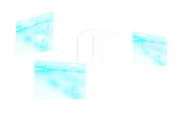 Digital png illustration of digital interface on screens on transparent background