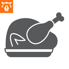 Roasted chicken solid icon, glyph style icon for web site or mobile app, thanksgiving and food, roasted turkey vector icon, simple vector illustration, vector graphics with editable strokes.