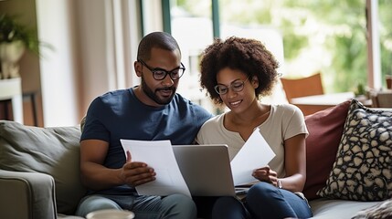 Couple Planning Their Budget and Savings Goals - obrazy, fototapety, plakaty