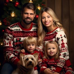 The photo of happy family  in chrismas