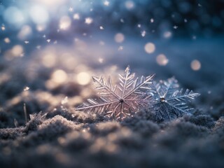 Christmas Tree Branch with Snowflakes Illuminated at Night