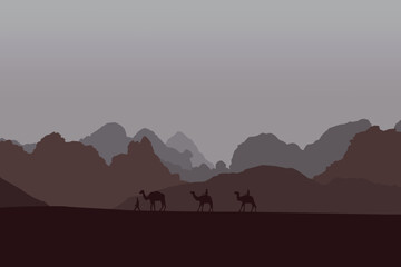 landscape in Sahara desert vector design illustration, nature flat design.