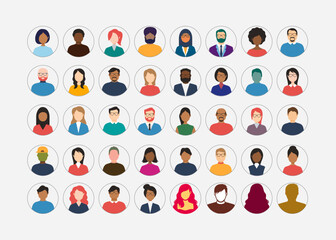 People Avatar Round Icon Set - Profile Diverse Empty Faces for Social Network - vector abstract illustration