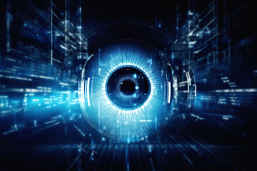 Biometric concept illustration. Embracing the futuristic potential of digital eye technology for secure identification, enhanced data protection, and human computer interaction in the cyber age
