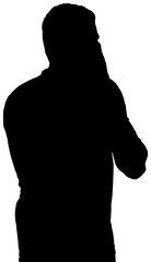 Digital png illustration of silhouette of man touching face on transparent background
