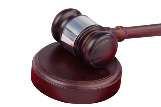 Digital png illustration of wooden hammer and block on transparent background - Powered by Adobe