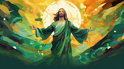 A Watercolor Painting of Jesus Christ With His Arms Spread