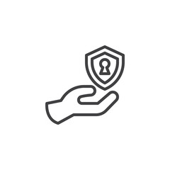 Hand holding shield line icon