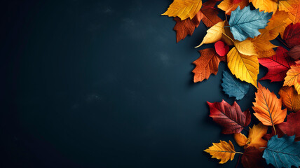 A dark background with room to copy, showcasing a colorful autumn concept. Generative AI