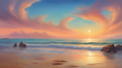 Beautiful sunset on the beach. Sunset over the sea. Beautiful landscape.