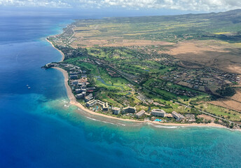 Helicopter view of Ka'anapali Beach, Maui (Hawaii) before the wildfires in 2023