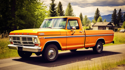 old yellow pickup on the road