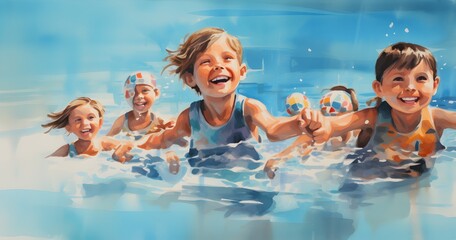 Kids swimming competition Generative AI