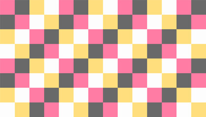 Seamless checkered pattern with light gray, pink, white, and yellow colors. Vector illustration.