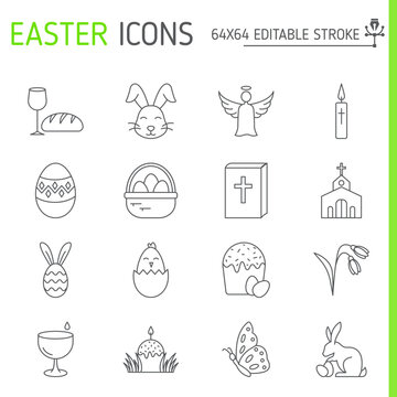 Easter line icon set, holiday vector collection, logo illustrations, easter vector icons, outline style pictogram pack, editable stroke icons.