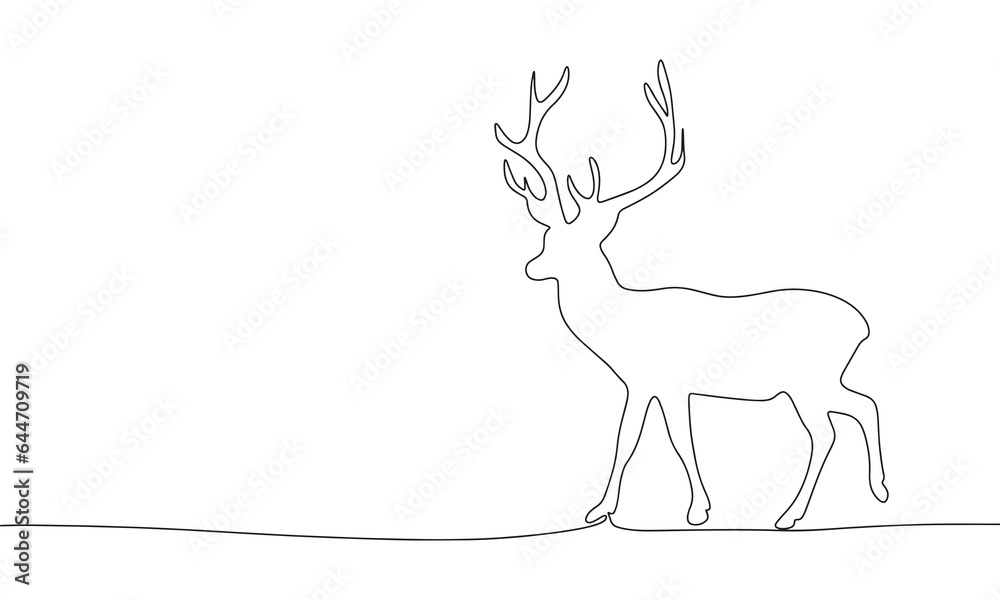 Wall mural reindeer one line continuous banner. line art animal deer concept banner. outline vector illustratio - Wall murals