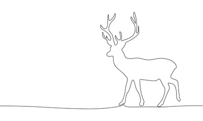 Reindeer one line continuous banner. Line art animal deer concept banner. Outline vector illustration.