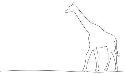 Giraffe one line continuous banner. Line art animal concept banner. Outline vector illustration.