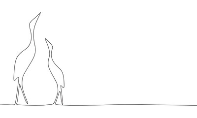 Fototapeta premium Two herons one line continuous banner. Line art heron bird concept banner. Outline vector illustration.