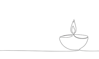 Arabic candle one line continuous banner. Line art candle concept banner. Outline vector illustration.