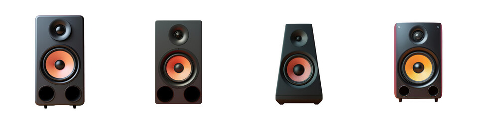 Fototapeta premium Side view of contemporary mid range black speaker transparent background