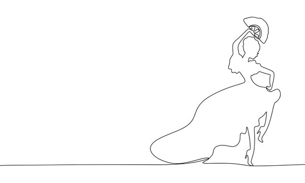 line art flamenco dancer with fan clip art preview