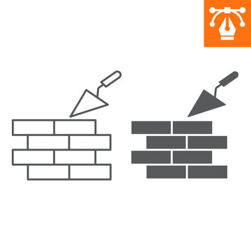 Brickwork line and solid icon, outline style icon for web site or mobile app, construction and building, brick and trower vector icon, simple vector illustration, vector graphics.