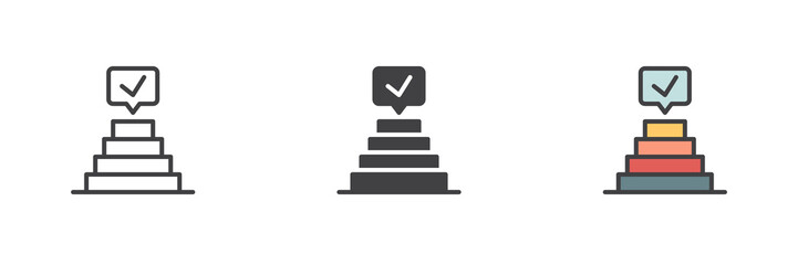 Pyramid with check mark different style icon set
