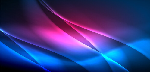 Dynamic waves in ethereal glow of neon lights. Concept merges fluidity of motion with vibrant allure of neon, crafting entrancing backdrop that embodies both vitality and futuristic sophistication