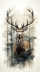Illustration of a deer in the forest.