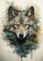 Illustration of a wolf in the woods