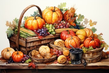 pumpkins and autumn leaves