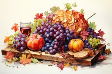 Naklejka na ściany i meble autumn still life with apples and grapes