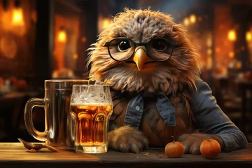 Abwaschbare Fototapete Eulen-Cartoons owl in a glass of beer