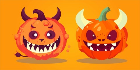 Set of Pumpkin dragon, halloween vector. evil,cute, smiling pumpkin dragon. halloween pumpkins