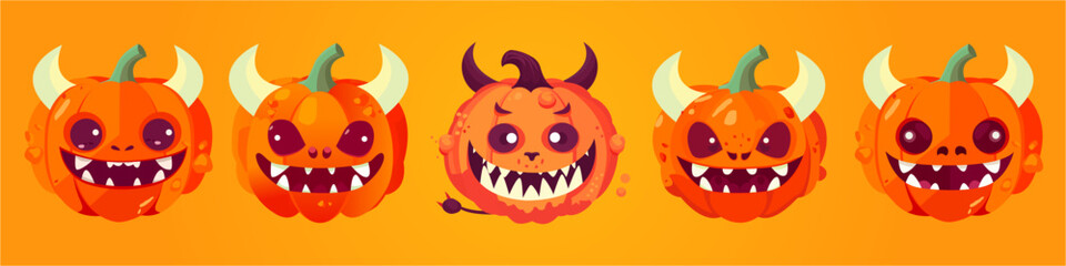 Set of Pumpkin dragon, halloween vector. evil,cute, smiling pumpkin dragon. halloween pumpkins