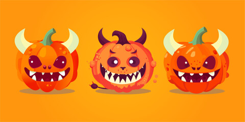 Set of Pumpkin dragon, halloween vector. evil,cute, smiling pumpkin dragon. halloween pumpkins