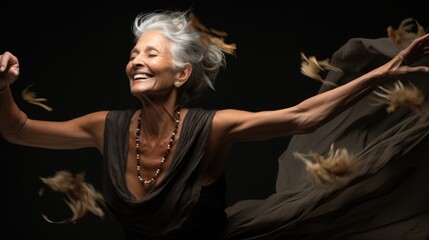 Dancing old lady. The joy of movement, the rhythm of the music, and the connection with the...
