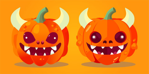 Set of Pumpkin dragon, halloween vector. evil,cute, smiling pumpkin dragon. halloween pumpkins