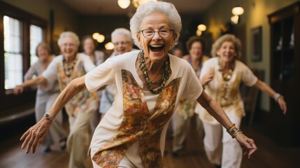 Dancing old lady. The joy of movement, the rhythm of the music, and the connection with the audience create a magical experience.