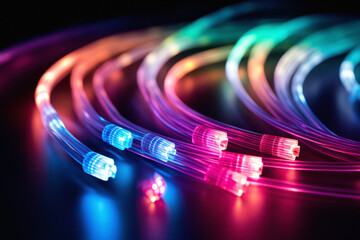 Internet optic cables. Illuminating the pathways of high speed data transfer and digital communication with abstract fiber optics and technological brilliance - obrazy, fototapety, plakaty