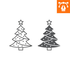 Christmas tree line and solid icon, outline style icon for web site or mobile app, xmas wood and new year, fir tree vector icon, simple vector illustration, vector graphics with editable strokes.
