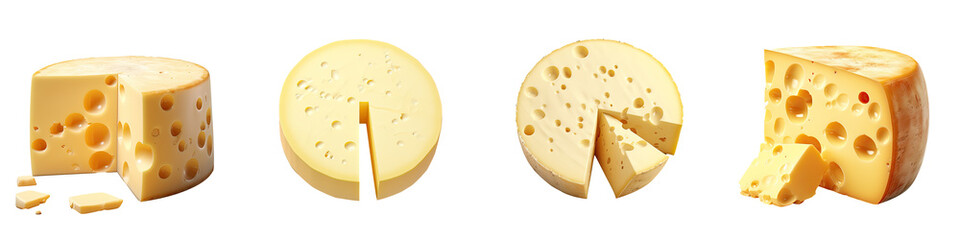 Round cheese being cut on a transparent background isolated by a path file - obrazy, fototapety, plakaty