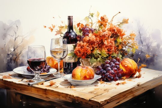 still life with wine and grapes