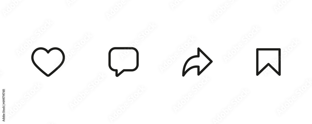 Poster like, comment, share and save icon set. social media notification icons , social network user interf