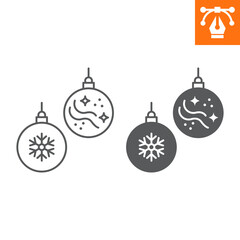 Fototapeta na wymiar Christmas tree balls line and solid icon, outline style icon for web site or mobile app, merry christmas and holidays, traditional xmas decoration toys vector icon, simple vector illustration.