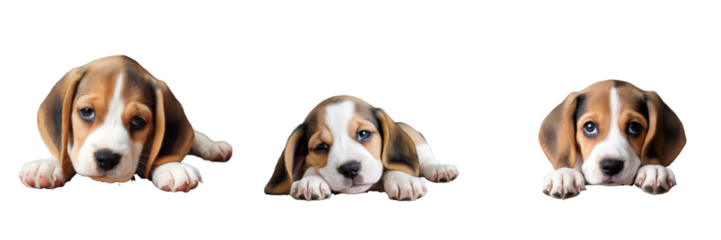 Beagle puppy on transparent backgrounden floor with orange background