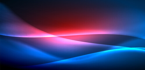 Dynamic waves in ethereal glow of neon lights. Concept merges fluidity of motion with vibrant allure of neon, crafting entrancing backdrop that embodies both vitality and futuristic sophistication